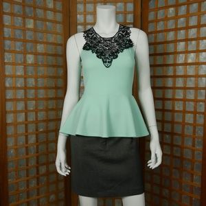 Material Girl Peplum Lace Trim Top Size Small